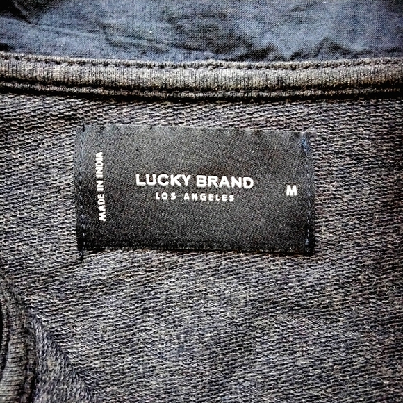 NWT M Lucky Brand Blue Button Neck French Terry Pullover Shirt NEW - Picture 4 of 10